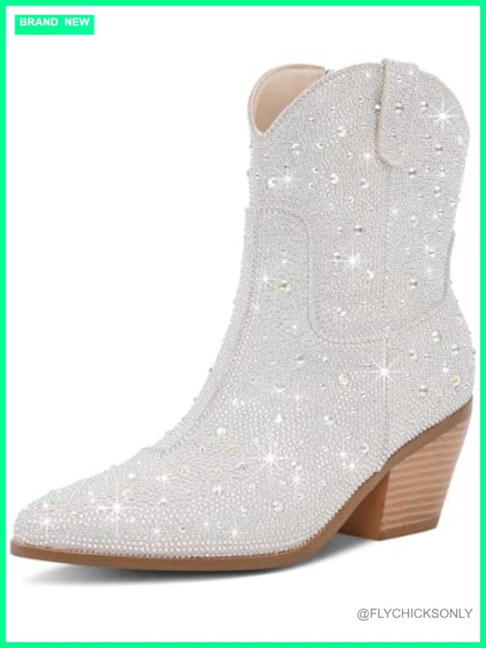 Rhinestone Ankle Cowboy Boots Faux Leather Western Booties Side Zip